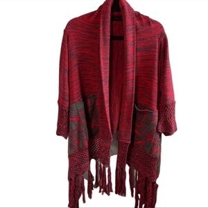 Sweater Girl oversized crochet sleeves and hem open cardigan poncho. Size M